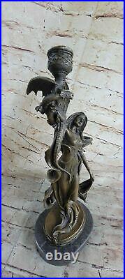 Bronze Sculpture Hand Made Museum Quality Candleholder Sexy Woman Statue Artwork