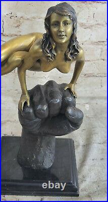 Bronze Sculpture, Hand Made Statue Abstract Signed Juno Cubism Nude Girl Abstrac