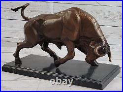Bronze Sculpture, Hand Made Statue Animal Charging Spanish Bull Stock Market Art