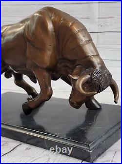 Bronze Sculpture, Hand Made Statue Animal Charging Spanish Bull Stock Market Art