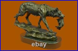 Bronze Sculpture, Hand Made Statue Animal Large Signed Barye Wolf Figurine Gift
