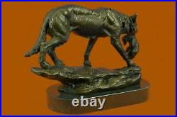 Bronze Sculpture, Hand Made Statue Animal Large Signed Barye Wolf Figurine Gift