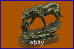 Bronze Sculpture, Hand Made Statue Animal Large Signed Barye Wolf Figurine Statue