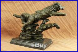 Bronze Sculpture, Hand Made Statue Animal Large Signed Lopez Two Wolves Wolf Art