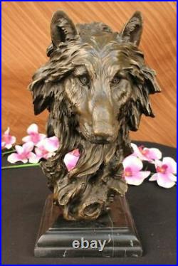Bronze Sculpture, Hand Made Statue Animal Large Signed Lopez Wolf Art Deco Decor