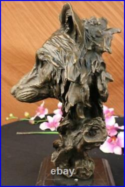 Bronze Sculpture, Hand Made Statue Animal Large Signed Lopez Wolf Art Deco Decor