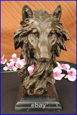 Bronze Sculpture, Hand Made Statue Animal Large Signed Lopez Wolf Art Deco Gift