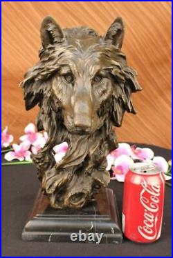 Bronze Sculpture, Hand Made Statue Animal Large Signed Lopez Wolf Art Deco Gift