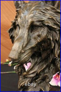 Bronze Sculpture, Hand Made Statue Animal Large Signed Lopez Wolf Art Deco Gift