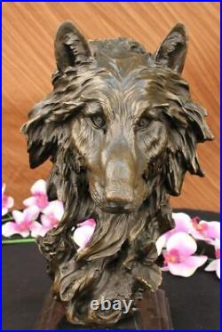 Bronze Sculpture, Hand Made Statue Animal Large Signed Lopez Wolf Art Deco Gift