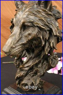 Bronze Sculpture, Hand Made Statue Animal Large Signed Lopez Wolf Art Deco Gift