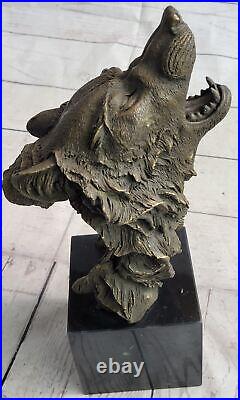 Bronze Sculpture, Hand Made Statue Animal Large Signed Lopez Wolf Art Deco Statue