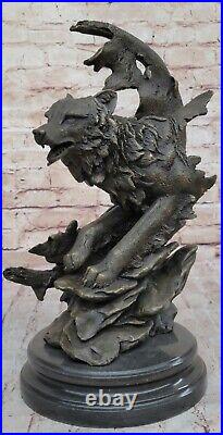 Bronze Sculpture Hand Made Statue Animal Large Signed Original HotCast Wolf Head Bronze Sculpture Hand Made Statue Animal Large Signed Original HotCast Wolf Head