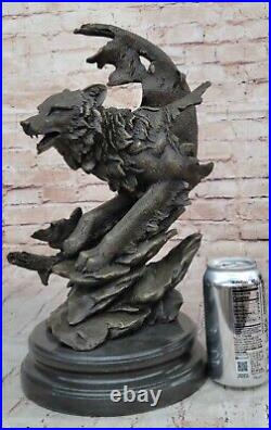 Bronze Sculpture Hand Made Statue Animal Large Signed Original HotCast Wolf Head Bronze Sculpture Hand Made Statue Animal Large Signed Original HotCast Wolf Head