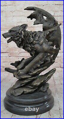 Bronze Sculpture Hand Made Statue Animal Large Signed Original HotCast Wolf Head Bronze Sculpture Hand Made Statue Animal Large Signed Original HotCast Wolf Head