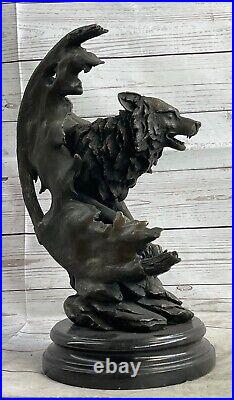 Bronze Sculpture Hand Made Statue Animal Large Signed Original HotCast Wolf Head