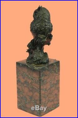 Bronze Sculpture, Hand Made Statue Animal Owl Pure Figure On Marble Base Decor