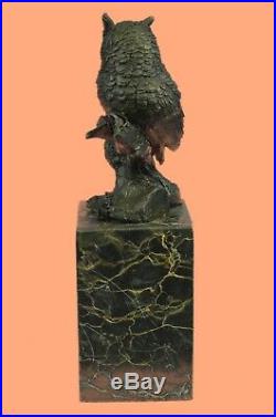 Bronze Sculpture, Hand Made Statue Animal Owl Pure Figure On Marble Base Decor