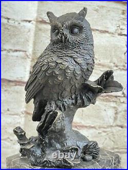 Bronze Sculpture, Hand Made Statue Animal Owl Pure Vienna On Marble Base Decor
