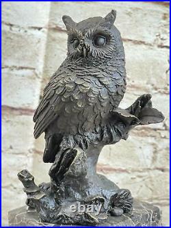 Bronze Sculpture, Hand Made Statue Animal Owl Pure Vienna On Marble Base Decor