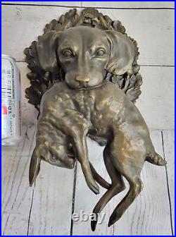 Bronze Sculpture Hand Made Statue Animal Real Cast Gun Dog Retriever Rabbit Art