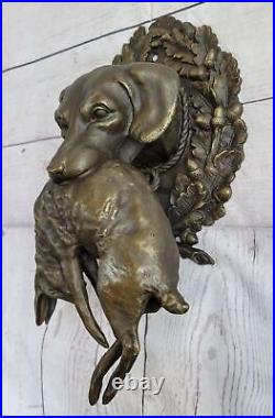 Bronze Sculpture Hand Made Statue Animal Real Cast Gun Dog Retriever Rabbit Art