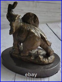 Bronze Sculpture Hand Made Statue Animal Wildlife African Elephants Figure