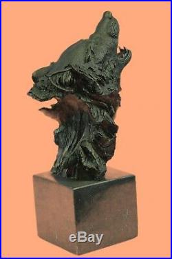 Bronze Sculpture, Hand Made Statue Animal Wolf Head Bust Wild Life Garden Decor