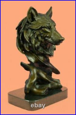 Bronze Sculpture, Hand Made Statue Animal Wolf Howling At The Moon Deal Art NR