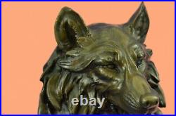 Bronze Sculpture, Hand Made Statue Animal Wolf Howling At The Moon Figurine Art