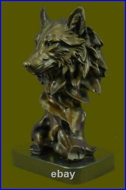Bronze Sculpture, Hand Made Statue Animal Wolf Howling At The Moon Figurine Lrg