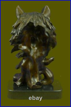 Bronze Sculpture, Hand Made Statue Animal Wolf Howling At The Moon Figurine Lrg