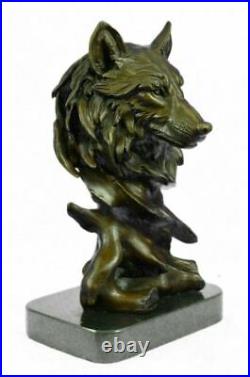 Bronze Sculpture, Hand Made Statue Animal Wolf Howling At The Moon Figurine NR