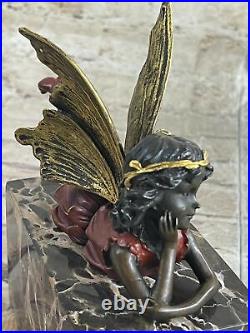 Bronze Sculpture, Hand Made Statue Art Nouveau Angel Fairy Red Patins Book-End