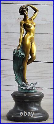 Bronze Sculpture, Hand Made Statue Art Nouveau Erotic Nude Girl with Artwork