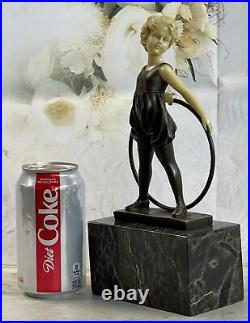 Bronze Sculpture, Hand Made Statue Children Girl Child Holding Hula Hoop Art Bronze Sculpture, Hand Made Statue Children Girl Child Holding Hula Hoop Art