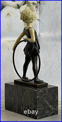 Bronze Sculpture, Hand Made Statue Children Girl Child Holding Hula Hoop Art Bronze Sculpture, Hand Made Statue Children Girl Child Holding Hula Hoop Art
