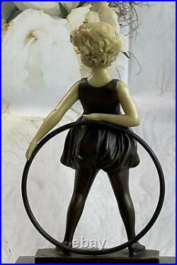 Bronze Sculpture, Hand Made Statue Children Girl Child Holding Hula Hoop Art Bronze Sculpture, Hand Made Statue Children Girl Child Holding Hula Hoop Art