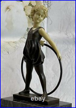 Bronze Sculpture, Hand Made Statue Children Girl Child Holding Hula Hoop Art Bronze Sculpture, Hand Made Statue Children Girl Child Holding Hula Hoop Art