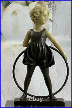 Bronze Sculpture, Hand Made Statue Children Girl Child Holding Hula Hoop Art Bronze Sculpture, Hand Made Statue Children Girl Child Holding Hula Hoop Art