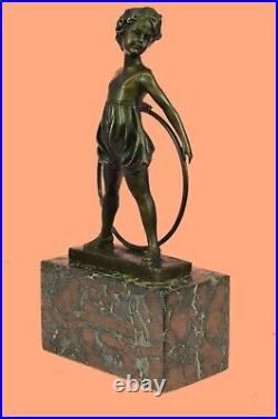 Bronze Sculpture, Hand Made Statue Children Girl Child Holding Hula Hoop DEAL