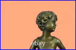 Bronze Sculpture, Hand Made Statue Children Girl Child Holding Hula Hoop Gift