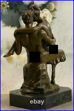 Bronze Sculpture Hand Made Statue Erotic Large Satyr Chasing Nymph Figurine Nude