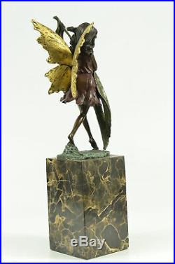 Bronze Sculpture, Hand Made Statue Fairy / Mythical Baby Angel On Rock Sale Gift