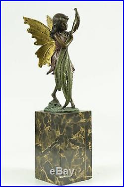 Bronze Sculpture, Hand Made Statue Fairy / Mythical Baby Angel On Rock Sale Gift