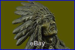 Bronze Sculpture, Hand Made Statue Native American Original Lrg Indian Chief NR