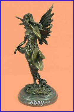 Bronze Sculpture, Hand Made Statue Original Decor Cherub Fairy Butterfly Angel