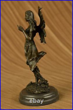 Bronze Sculpture, Hand Made Statue Original Decor Cherub Fairy Butterfly Angel NR
