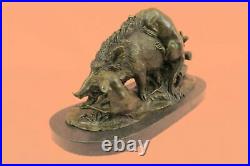 Bronze Sculpture Hand Made by Lost Wax Method Boar and Wild Dogs Masterpiece