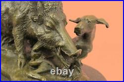 Bronze Sculpture Hand Made by Lost Wax Method Boar and Wild Dogs Masterpiece